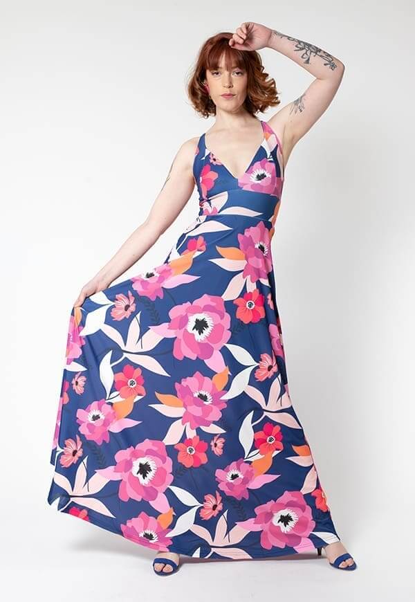 vestido zara azul flores con diseño chileno original – Natalia Seguel