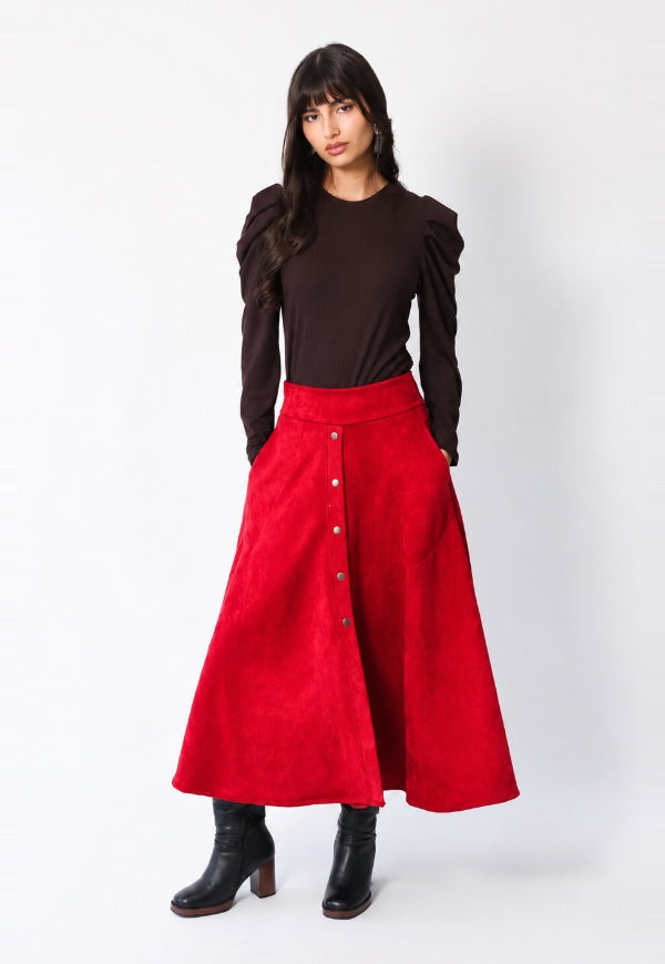 Falda Roma Gamuza Rojo - Diseño de Autor | Natalia Seguel