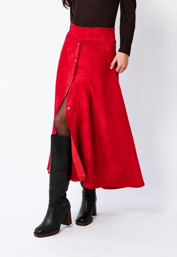 Falda Roma Gamuza Rojo - Diseño de Autor | Natalia Seguel