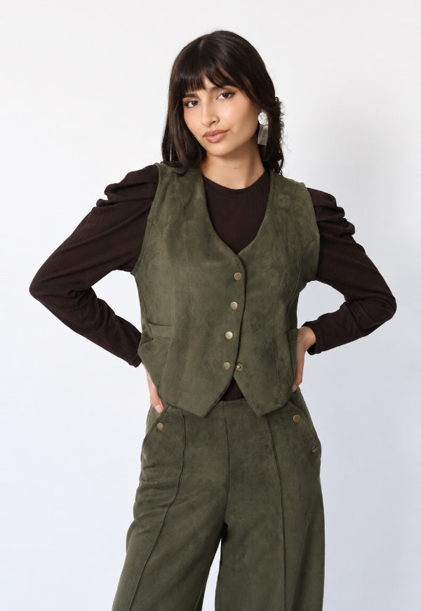 Chaquetilla Gillette Gamuza Verde Musgo - Natalia Seguel | Diseño de Autor
