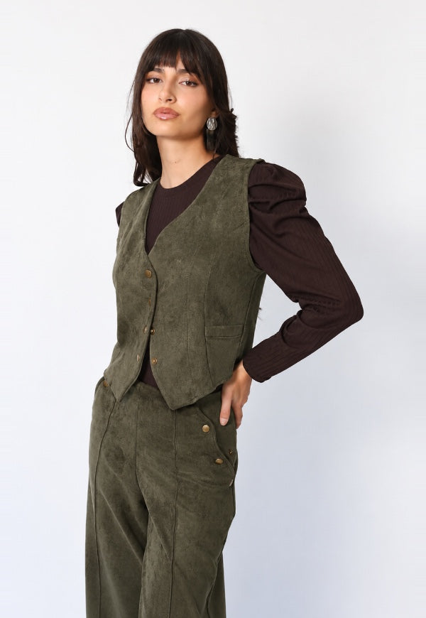 Chaquetilla Gillette Gamuza Verde Musgo - Natalia Seguel | Diseño de Autor
