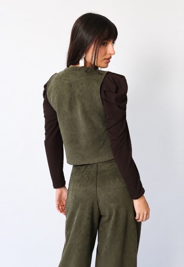 Chaquetilla Gillette Gamuza Verde Musgo - Natalia Seguel | Diseño de Autor