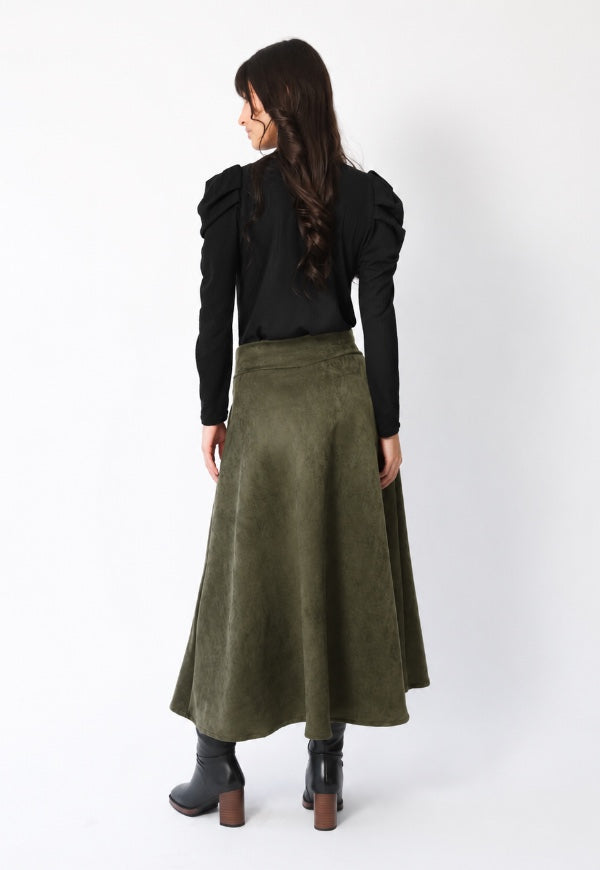 Falda Roma Gamuza Verde Musgo - Diseño de Autor | Natalia Seguel