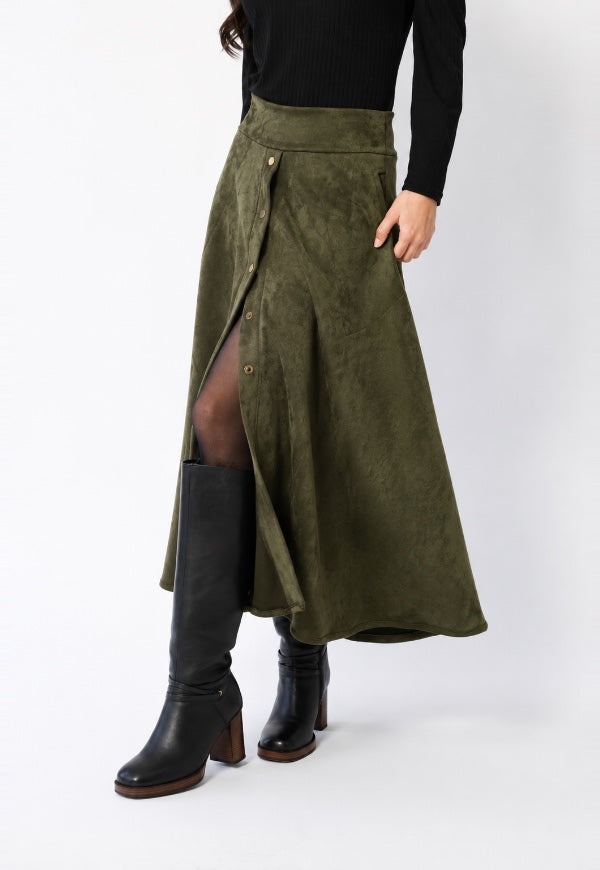 Falda Roma Gamuza Verde Musgo - Diseño de Autor | Natalia Seguel