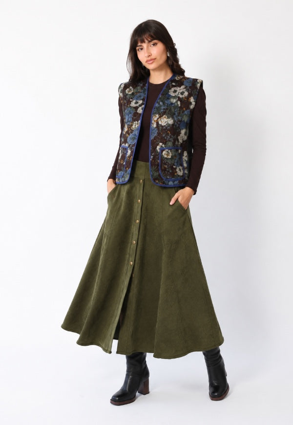 Falda Roma Gamuza Verde Musgo - Diseño de Autor | Natalia Seguel