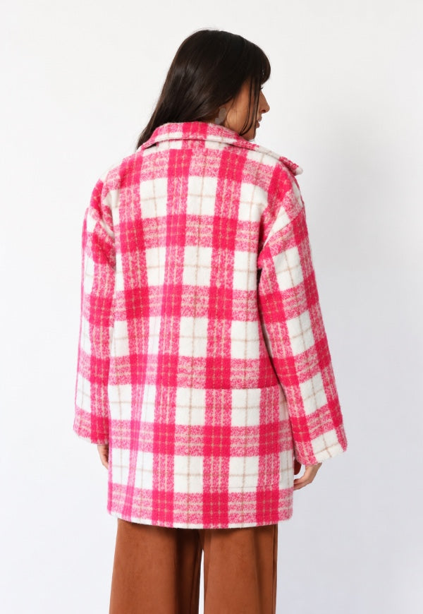 Chaqueta Leticia Larga Cuadros Blanco Rosa - Diseño de Autor | Natalia Seguel