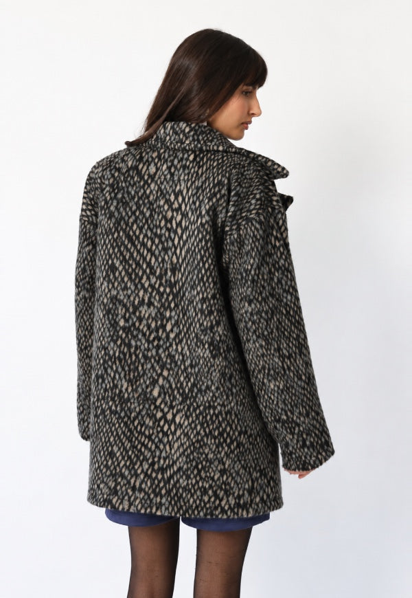 Chaqueta Leticia Larga Print Pitón Gris - Diseño de Autor | Natalia Seguel