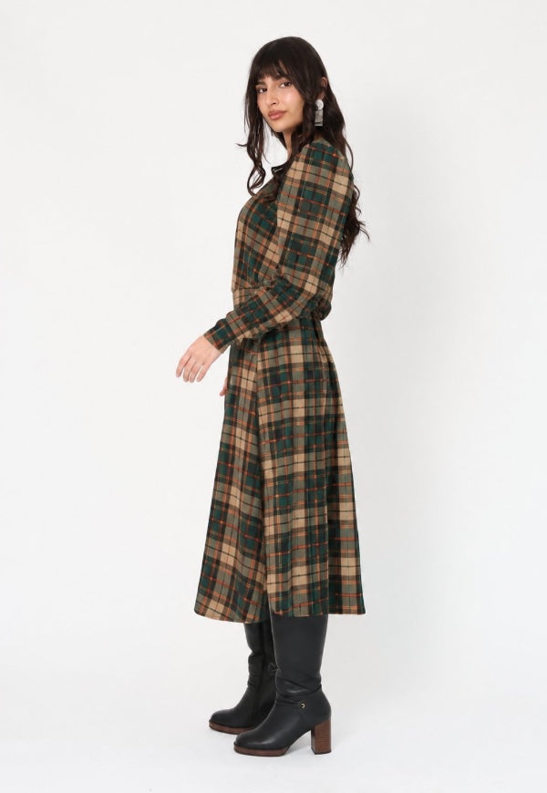 Vestido Mara Cuadrillé Café Verde – Vestido de Diseño Chileno