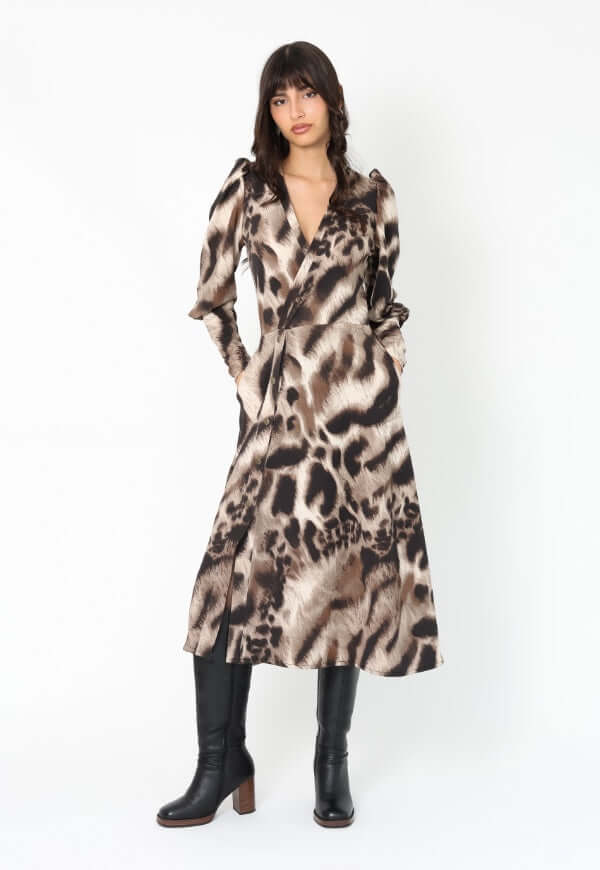 Vestido Mara Animal Print Café Manchas - Diseño Chileno | Natalia Seguel