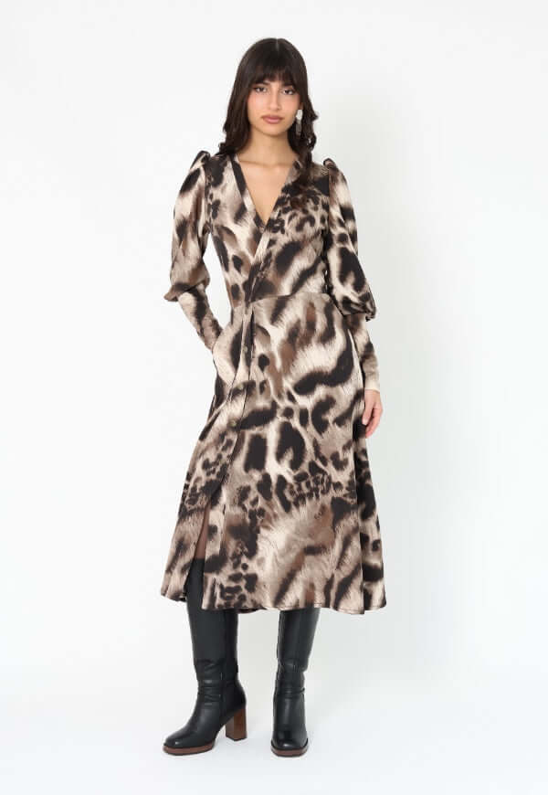 Vestido Mara Animal Print Café Manchas - Diseño Chileno | Natalia Seguel