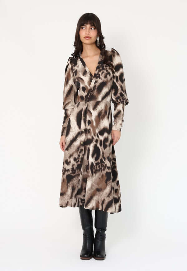 Vestido Mara Animal Print Café Manchas - Diseño Chileno | Natalia Seguel