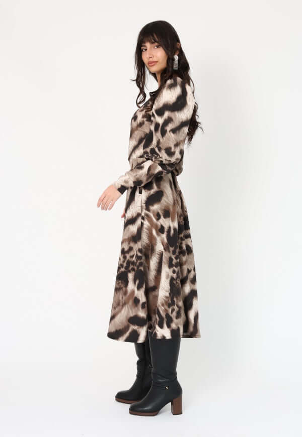 Vestido Mara Animal Print Café Manchas - Diseño Chileno | Natalia Seguel
