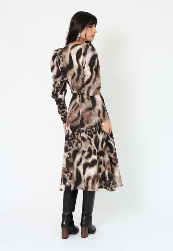Vestido Mara Animal Print Café Manchas - Diseño Chileno | Natalia Seguel