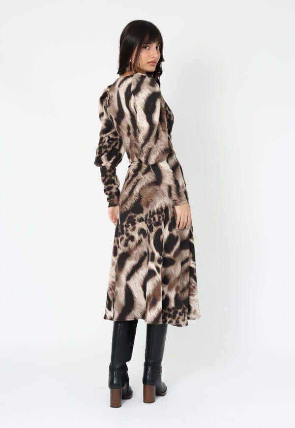 Vestido Mara Animal Print Café Manchas - Diseño Chileno | Natalia Seguel