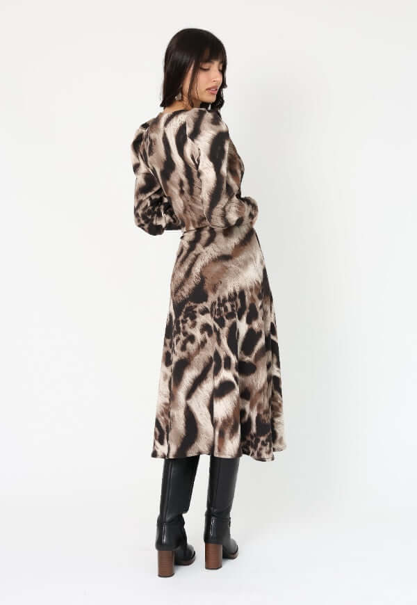 Vestido Mara Animal Print Café Manchas - Diseño Chileno | Natalia Seguel
