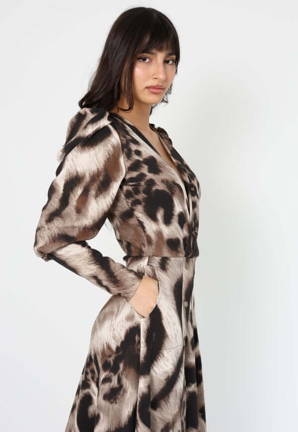 Vestido Mara Animal Print Café Manchas - Diseño Chileno | Natalia Seguel