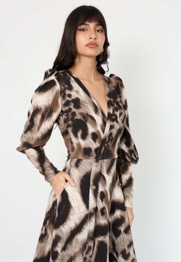 Vestido Mara Animal Print Café Manchas - Diseño Chileno | Natalia Seguel