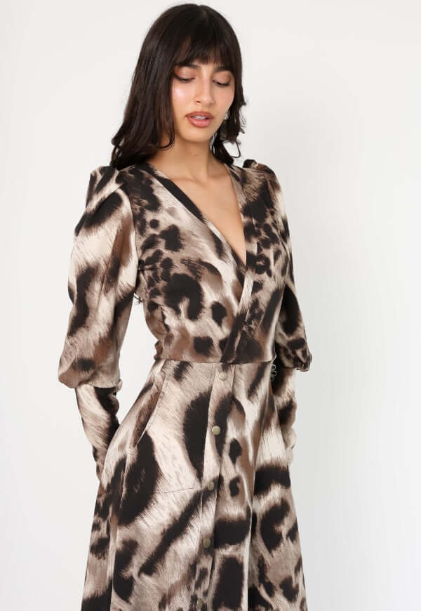 Vestido Mara Animal Print Café Manchas - Diseño Chileno | Natalia Seguel