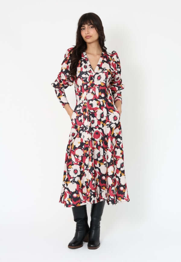 Vestido Mara Flores Magenta - Diseño Chileno | Natalia Seguel
