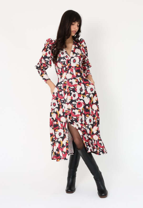Vestido Mara Flores Magenta - Diseño Chileno | Natalia Seguel