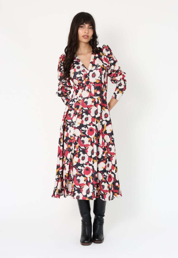 Vestido Mara Flores Magenta - Diseño Chileno | Natalia Seguel