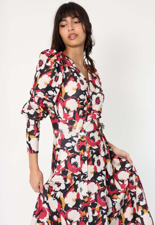 Vestido Mara Flores Magenta - Diseño Chileno | Natalia Seguel