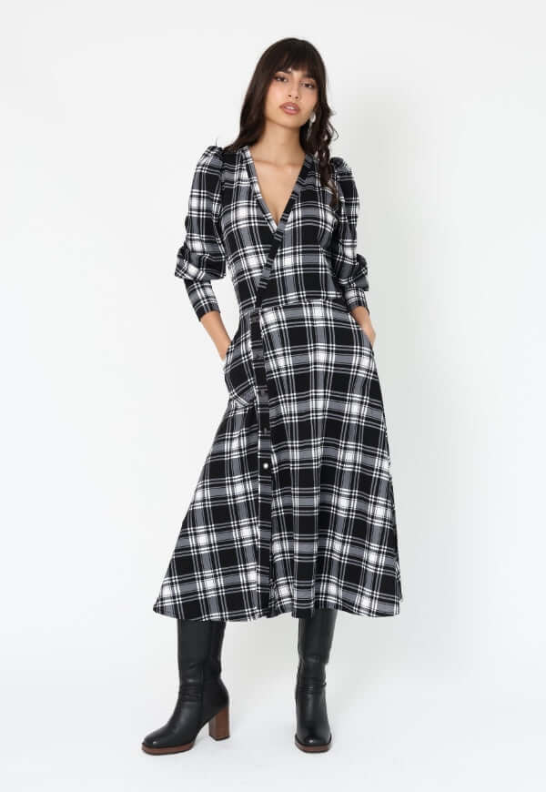 Vestido Mara Negro Cuadrillé - Diseño Chileno | Natalia Seguel