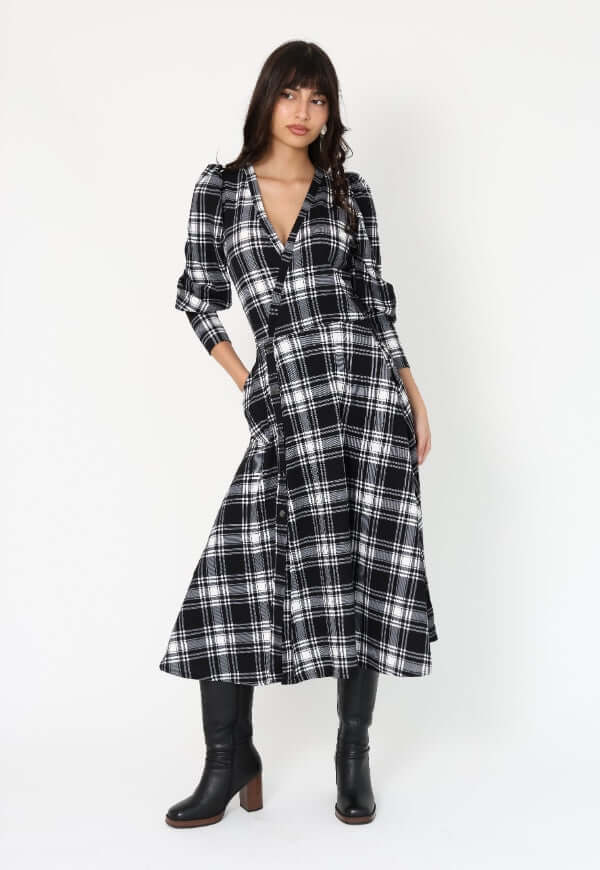 Vestido Mara Negro Cuadrillé - Diseño Chileno | Natalia Seguel