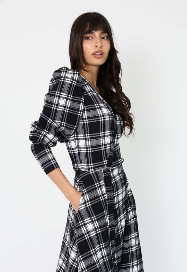 Vestido Mara Negro Cuadrillé - Diseño Chileno | Natalia Seguel