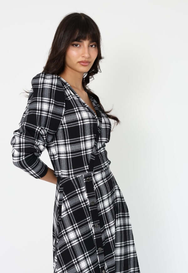 Vestido Mara Negro Cuadrillé - Diseño Chileno | Natalia Seguel