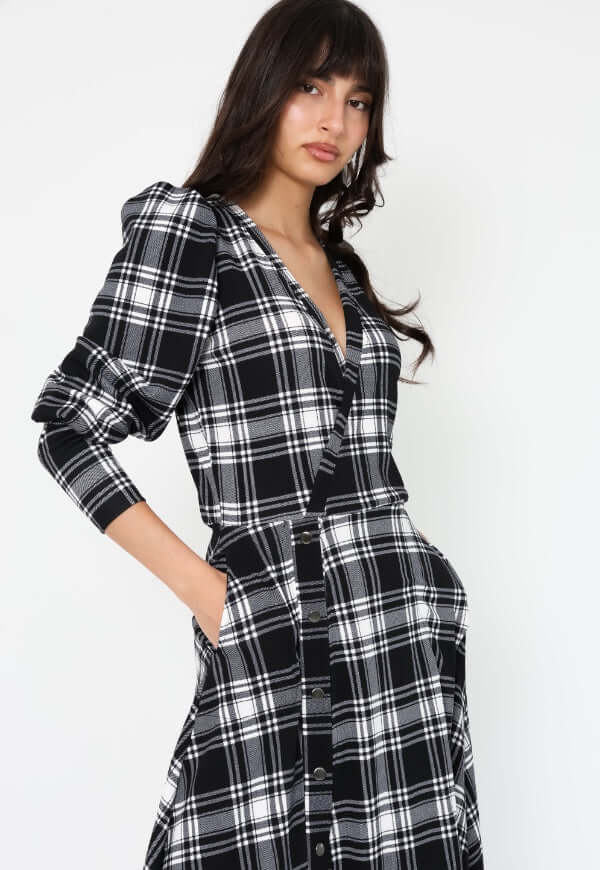 Vestido Mara Negro Cuadrillé - Diseño Chileno | Natalia Seguel