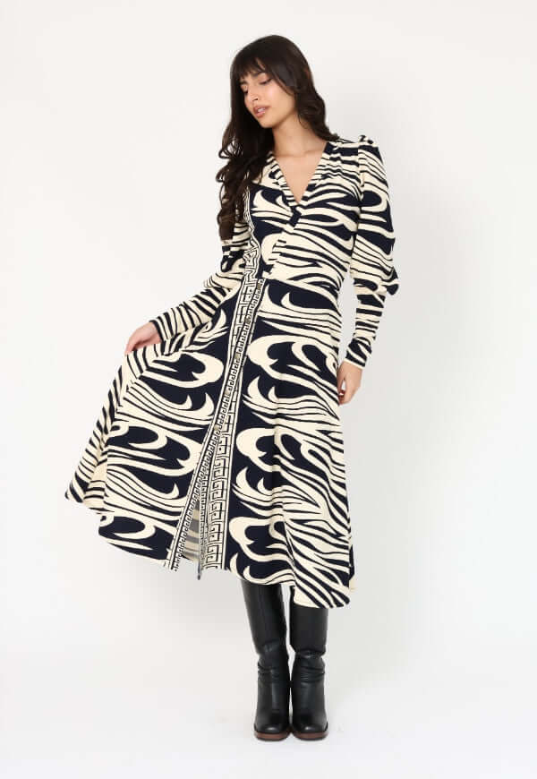 Vestido Mara Zebra Azul - Diseño Chileno | Natalia Seguel