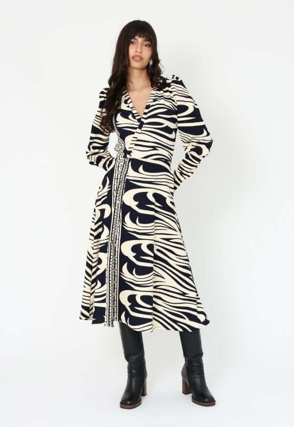 Vestido Mara Zebra Azul - Diseño Chileno | Natalia Seguel