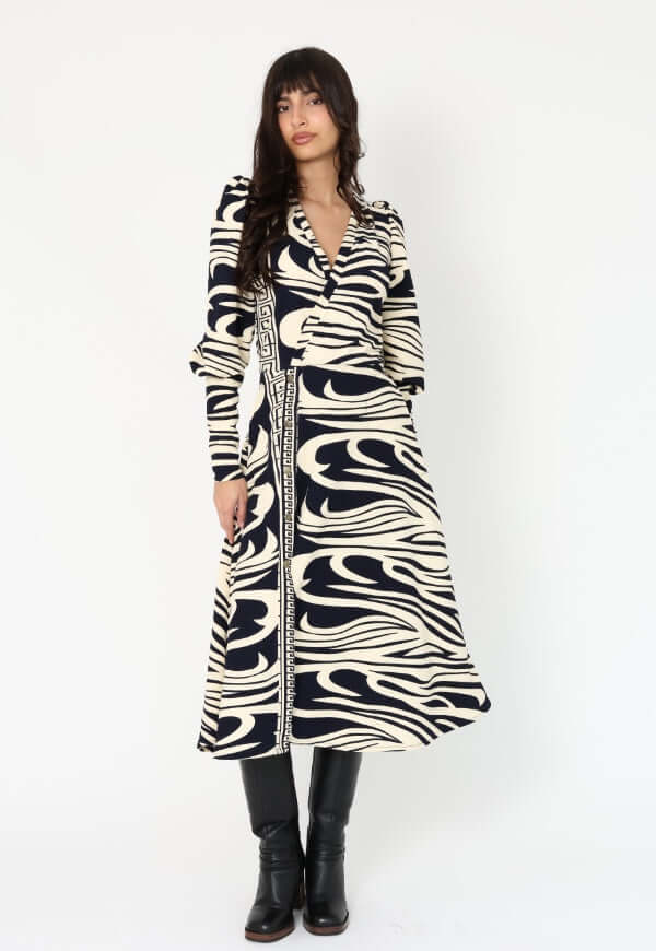 Vestido Mara Zebra Azul - Diseño Chileno | Natalia Seguel