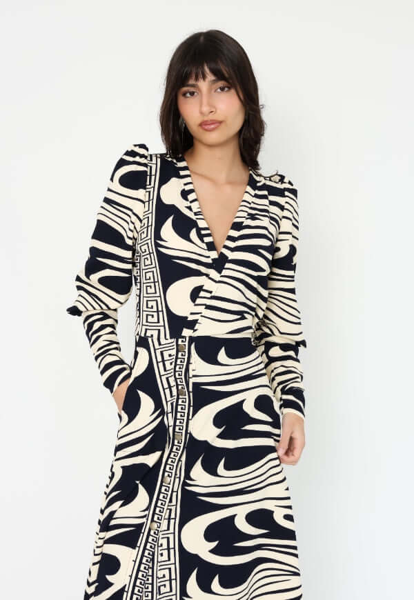 Vestido Mara Zebra Azul - Diseño Chileno | Natalia Seguel