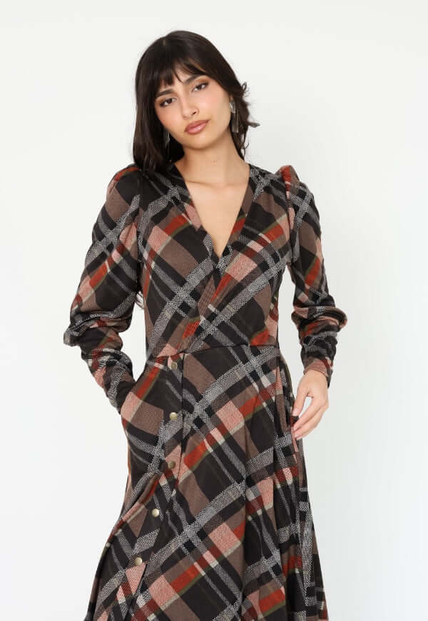 Vestido Mara Cuadrillé Café - Diseño Chileno | Natalia Seguel