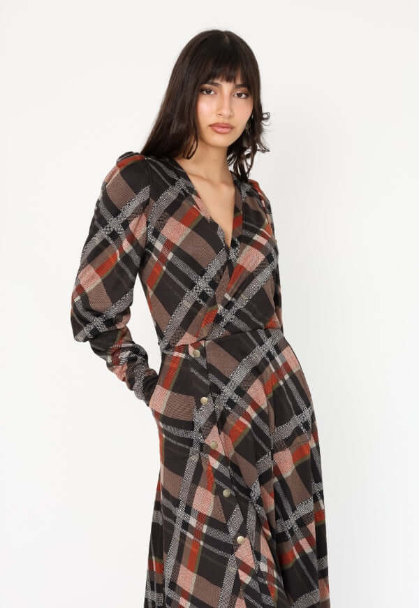 Vestido Mara Cuadrillé Café - Diseño Chileno | Natalia Seguel