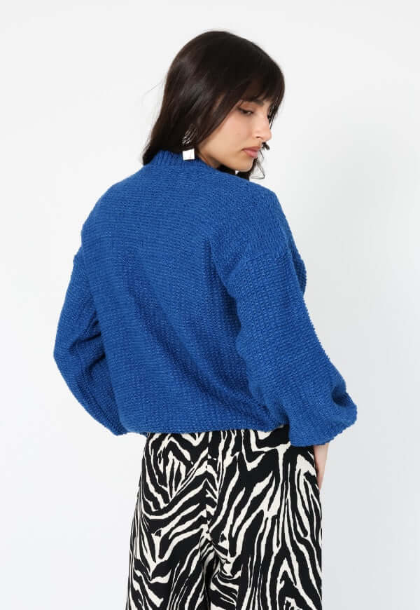 Chaleco Rocio azul botones, perspectiva adicional, ropa mujer Natalia Seguel