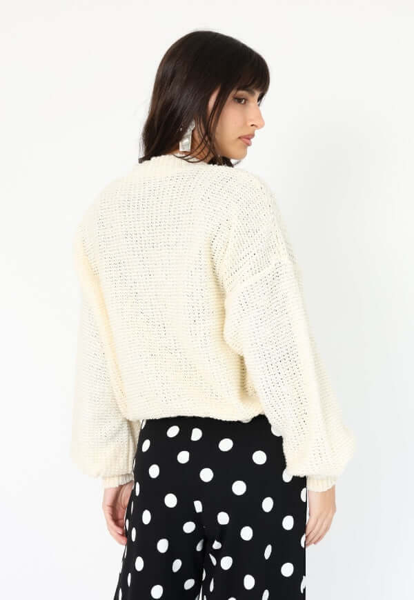 Chaleco Rocío blanco botones Natalia Seguel, perspectiva adicional del diseño de autor