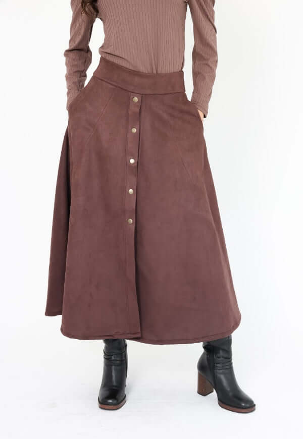 Falda Roma Gamuza Café Moro - Diseño de Autor | Natalia Seguel
