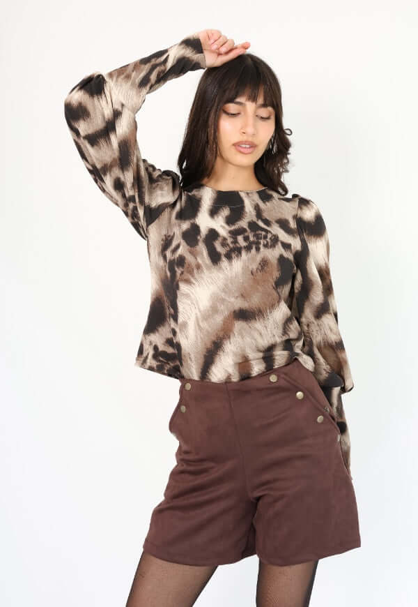 Polera Abril Mangas Largas Café Manchas | Natalia Seguel