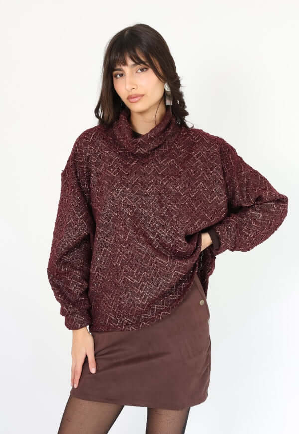 Sweater Murcielago Cafe Lineas Doradas - Diseño de Autor | Natalia Seguel
