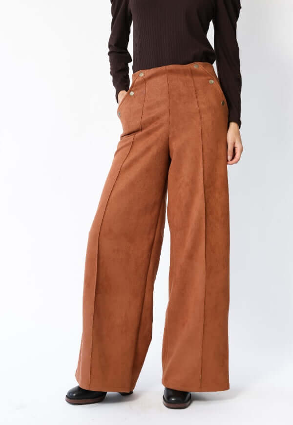 Palazzo Clare Gamuza Bolsillos Camel - Diseño Chileno | Natalia Seguel