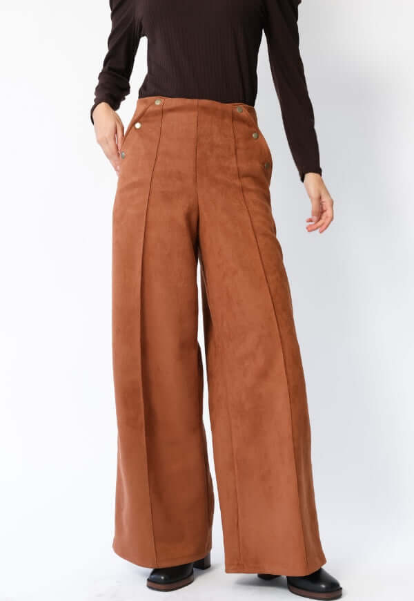 Palazzo Clare Gamuza Bolsillos Camel - Diseño Chileno | Natalia Seguel