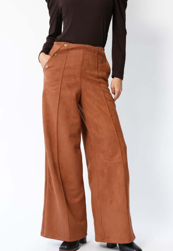 Palazzo Clare Gamuza Bolsillos Camel - Diseño Chileno | Natalia Seguel