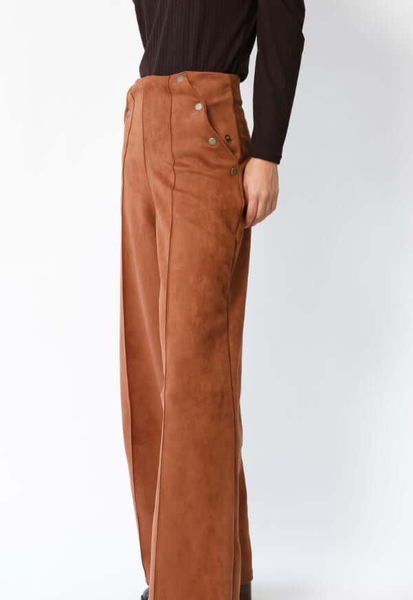 Palazzo Clare Gamuza Bolsillos Camel - Diseño Chileno | Natalia Seguel