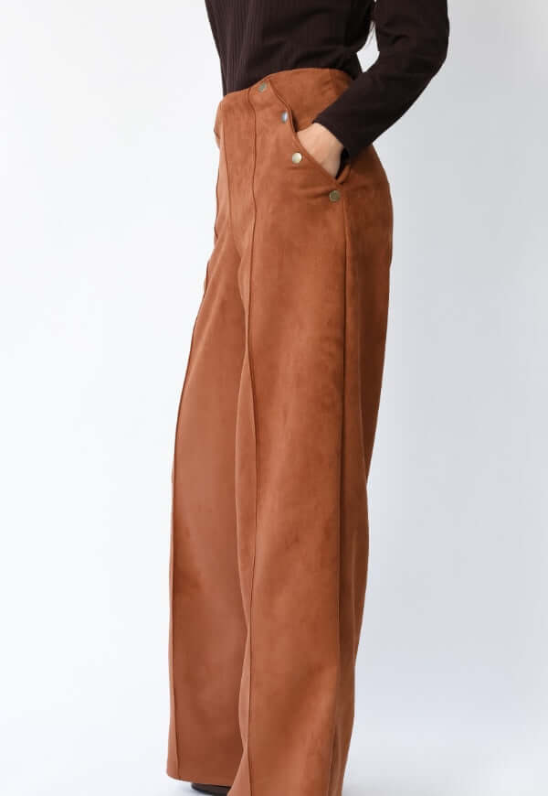 Palazzo Clare Gamuza Bolsillos Camel - Diseño Chileno | Natalia Seguel