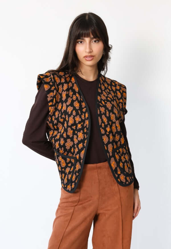 Chaquetilla Ana Café Moro Florecitas - Diseño de Autor | Natalia Seguel