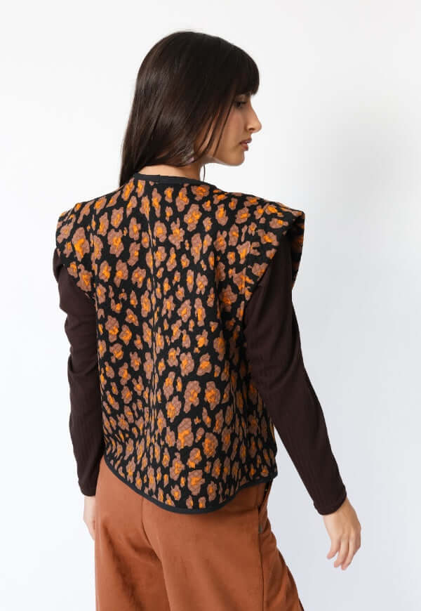 Chaquetilla Ana Café Moro Florecitas - Diseño de Autor | Natalia Seguel
