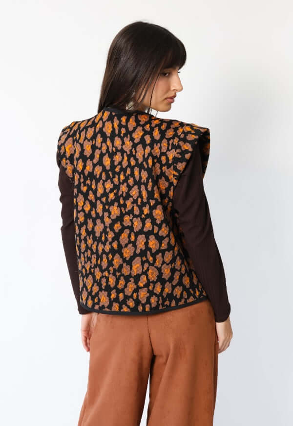 Chaquetilla Ana Café Moro Florecitas - Diseño de Autor | Natalia Seguel